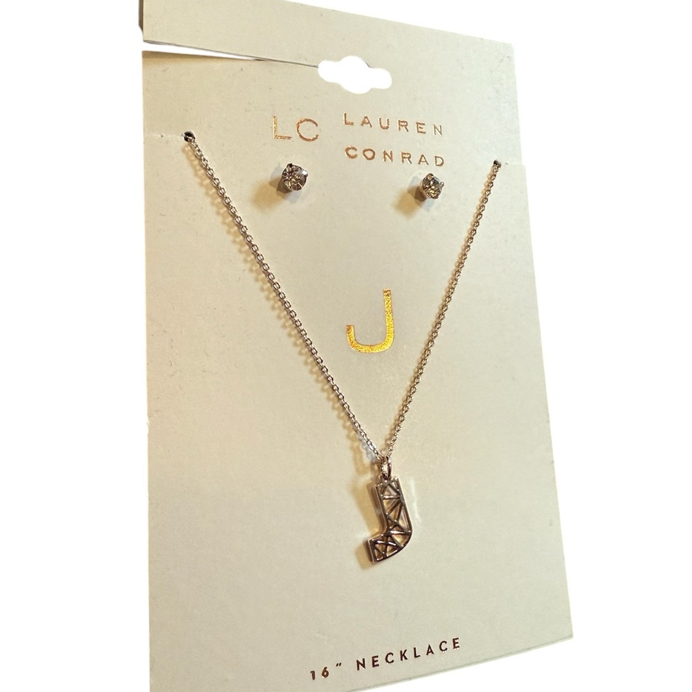 NEW LAUREN CONRAD Rose Gold βJβ Initial Necklace and Earring Set